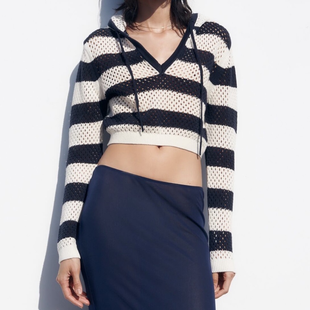 Striped knit top from Zara, hooded